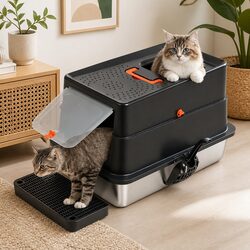 Large Enclosed Cat Litter Box Stainless Steel High Sided Odour Control