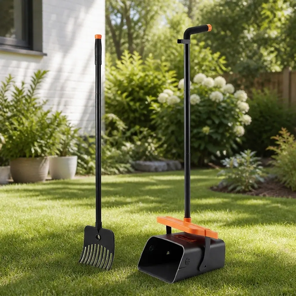 Dog Pooper Scooper Rake Long Handle No Bending Black and Orange