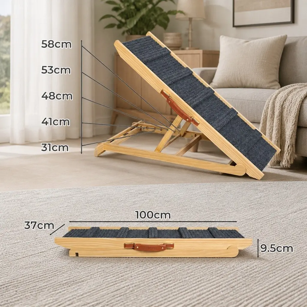 Adjustable Height Pet Ramp 5 Levels Foldable Dog Ramp for Car Bed Couch Non-Slip