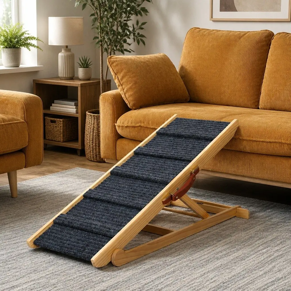 Adjustable Height Pet Ramp 5 Levels Foldable Dog Ramp for Car Bed Couch Non-Slip