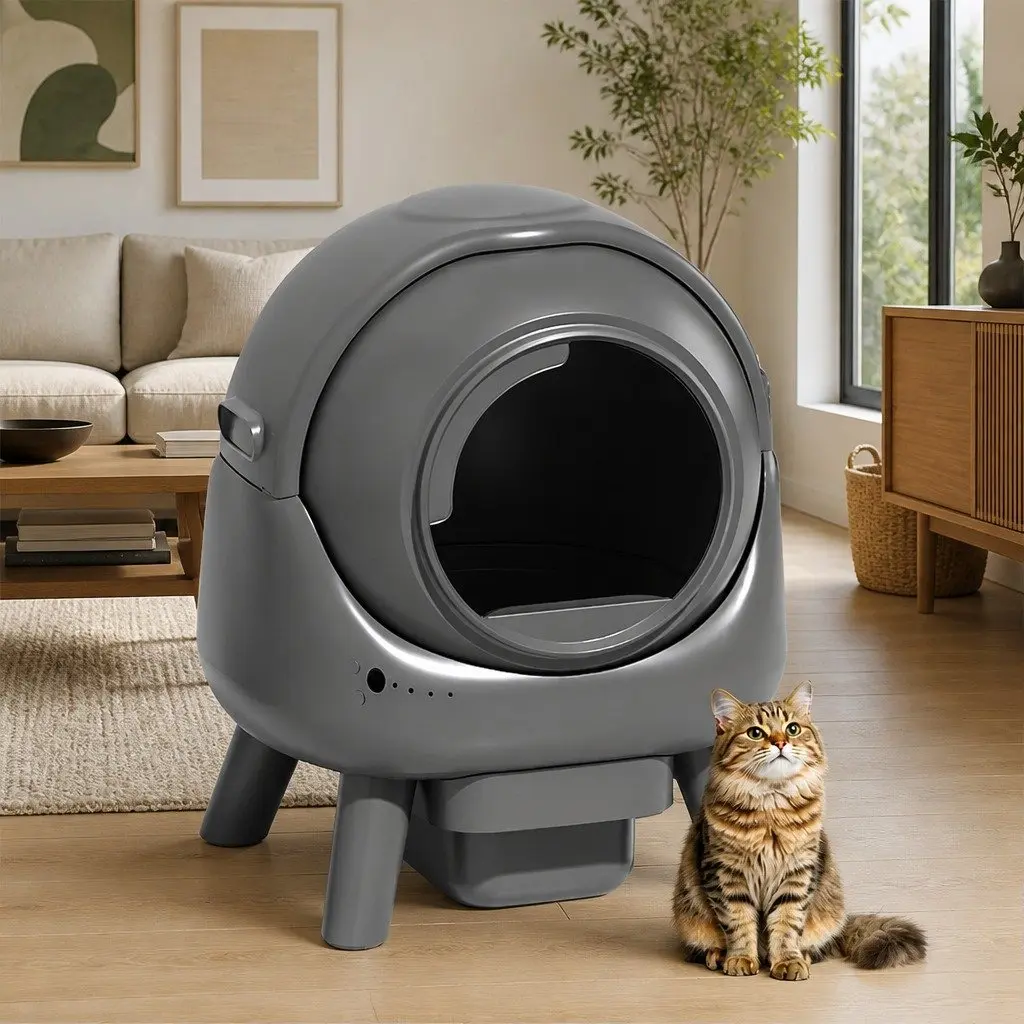 Self Cleaning Cat Litter Box Automatic Rolling APP Control 25cm Entrance Grey