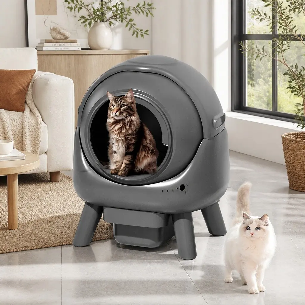 Self Cleaning Cat Litter Box Automatic Rolling APP Control 25cm Entrance Grey
