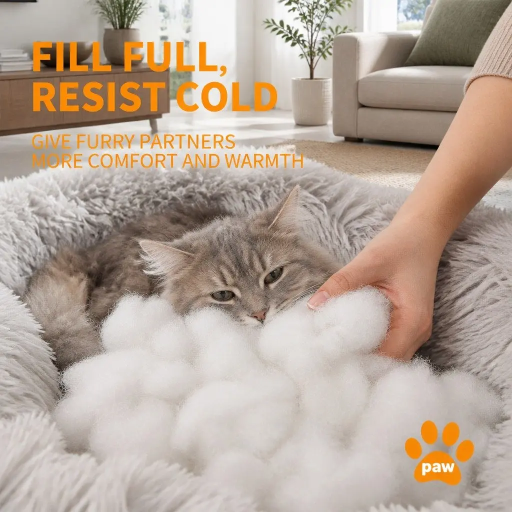 Round Pet Bed Calming Plush Nest 70cm Dark Grey