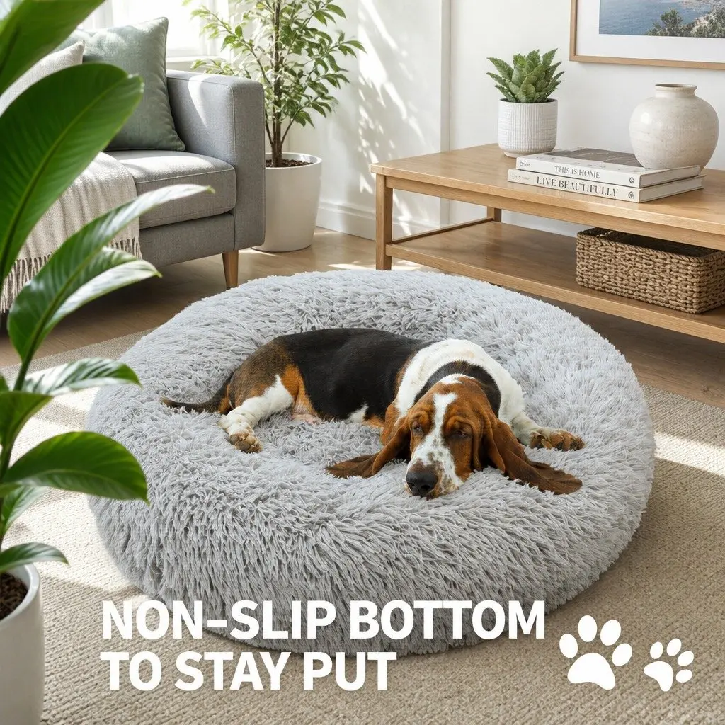Dog Bed Plush Warm Nest 90cm Light Grey