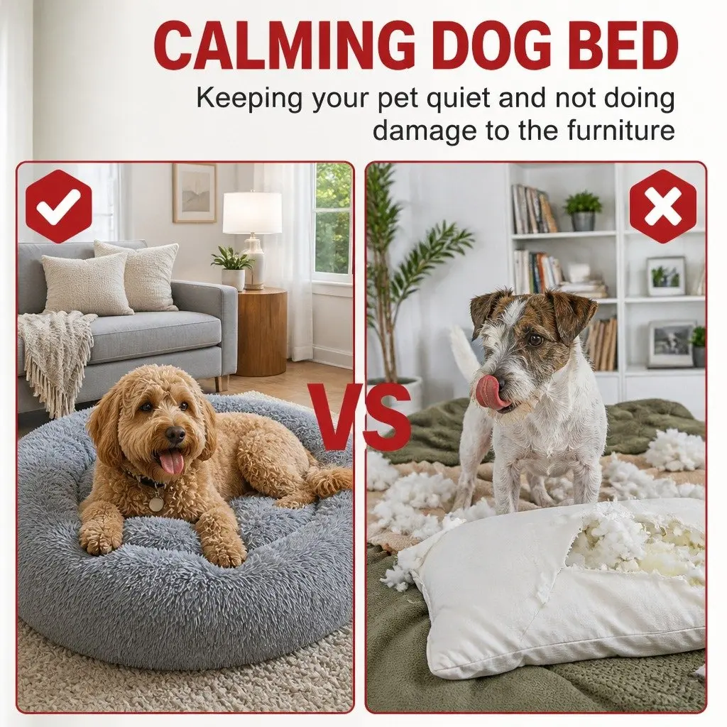 Dog Bed Warm Plush Nest M 70cm Light Grey
