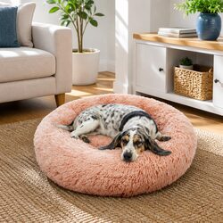 Dog Bed Round Plush Nest Pet Sleeping Kennel Comfy Large 90cm Pink Cushion