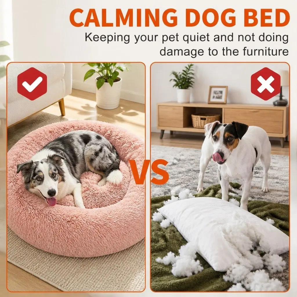 Dog Bed Round Plush Nest Comfy 90cm Pink