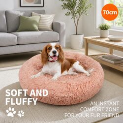 Round Pet Dog Bed Warm Plush Nest Comfortable Sleep Kennel M 70cm Pink