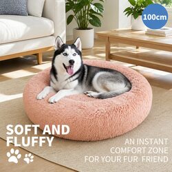 Pet Dog Bed Round Plush Nest Warm Comfortable Sleep Kennel XL Pink