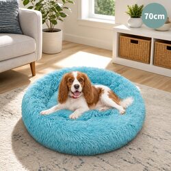 Round Pet Dog Bed Plush Warm Nest Comfortable Sleeping Kennel Medium 70cm Green
