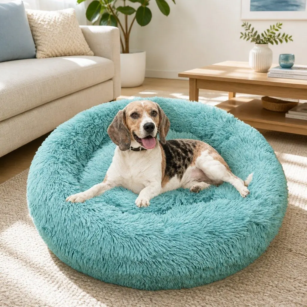 Dog Bed Plush Warm Nest 100cm Teal