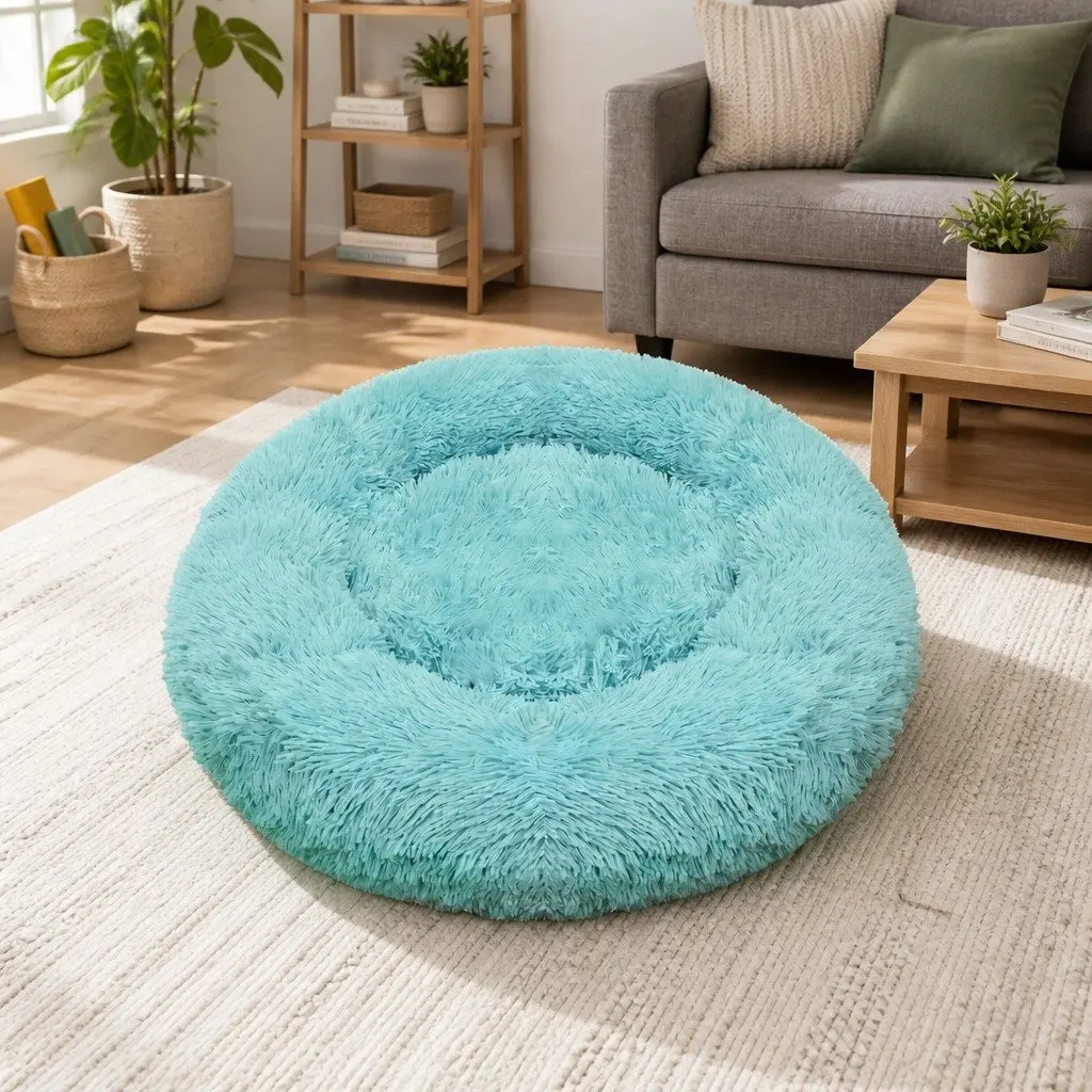 Dog Bed Plush Warm Nest 100cm Teal