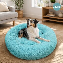 Round Pet Dog Bed Plush Warm Nest Comfy Sleep Kennel Cushion 120cm Green