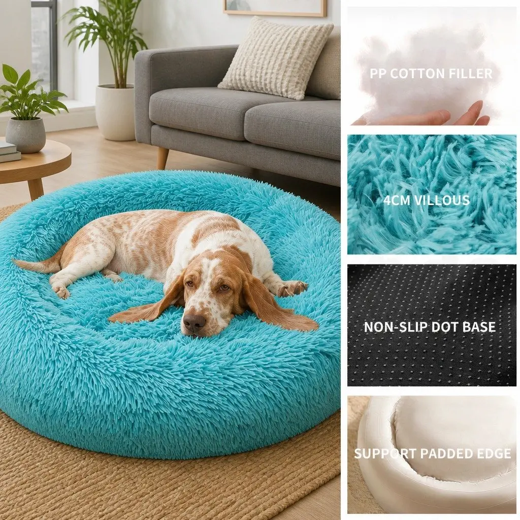 Dog Bed Plush Warm Nest Comfy Sleep Kennel Cushion 120cm Teal