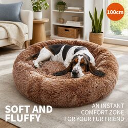 Pet Calming Bed Round Warm Soft Plush Sleeping Nest Removable Zipper Washable