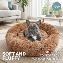 Round Pet Calming Bed Warm Soft Plush Nest Cave Comfy Sleeping Kennel 70cm