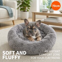 Pet Calming Bed Round Plush Warm Soft Sleeping Nest with Washable Zipper Cover