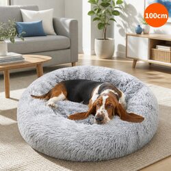 Pet Calming Bed Round Soft Plush Washable Zipper Cover Warm Sleeping Mat Dog Cat