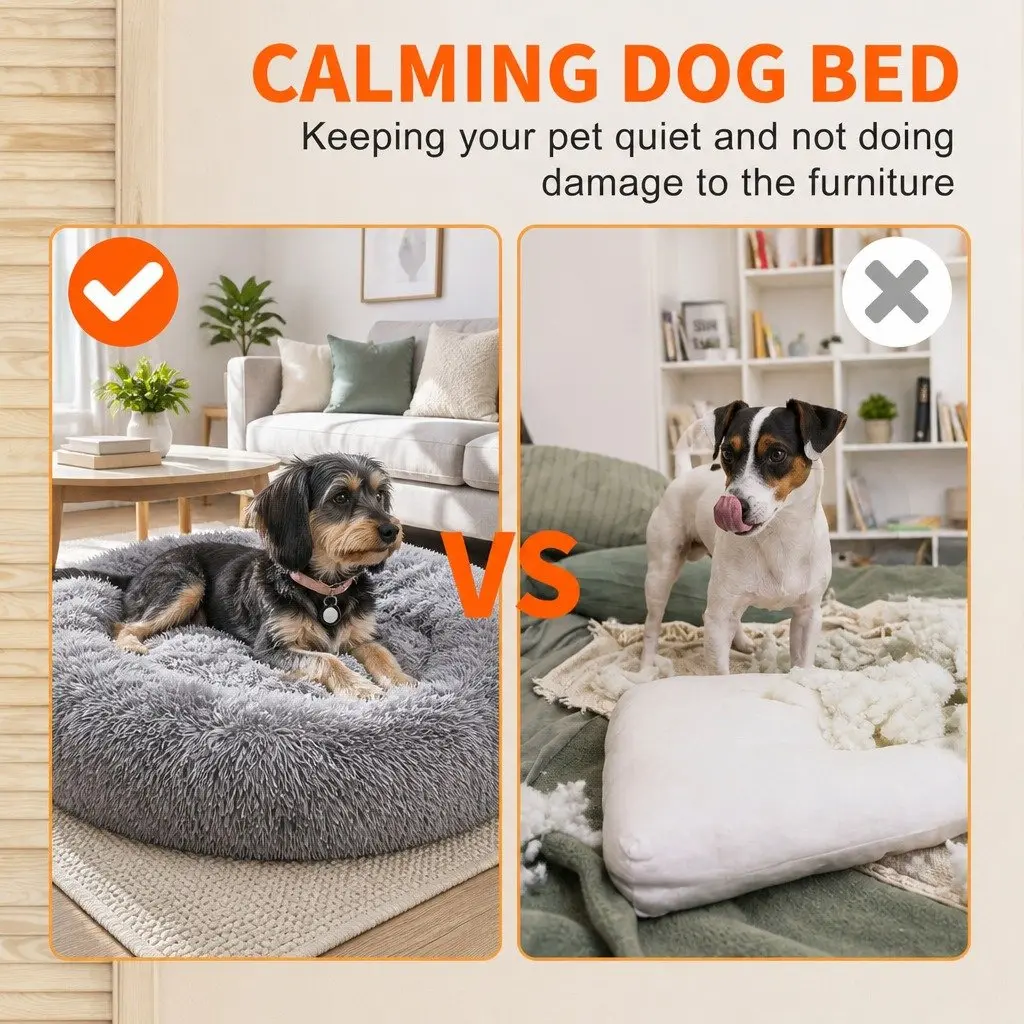 Pet Bed Round Soft Plush Washable Light Gray 100cm