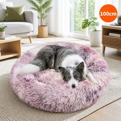 Pet Calming Bed Round Nest Warm Plush Comfy Sleeping Cave Kennel Dogs Cats