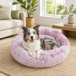 Dog Cat Pet Calming Bed Round Nest Warm Plush Comfy Sleeping Cave 120cm