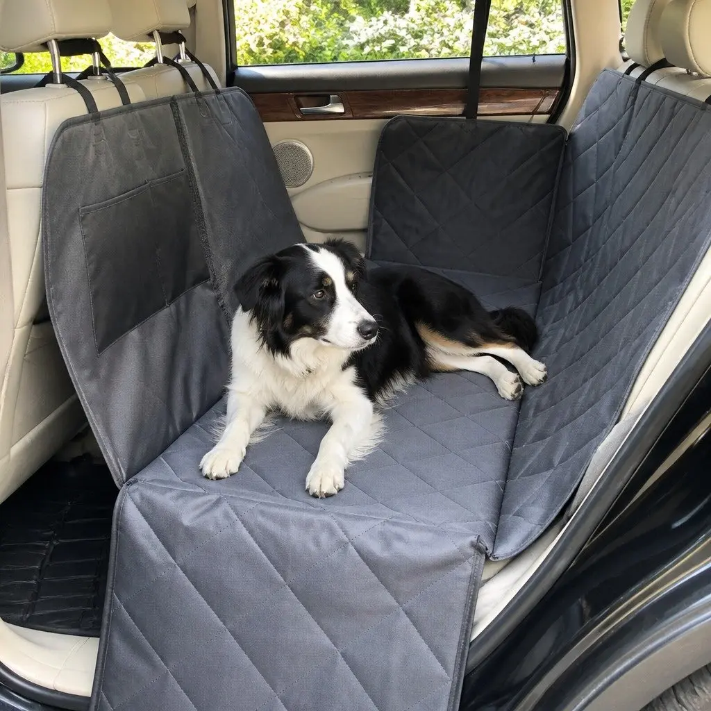 Pet Seat Cover Waterproof Back Seat Hammock for Dogs Black 600D Oxford Fabric
