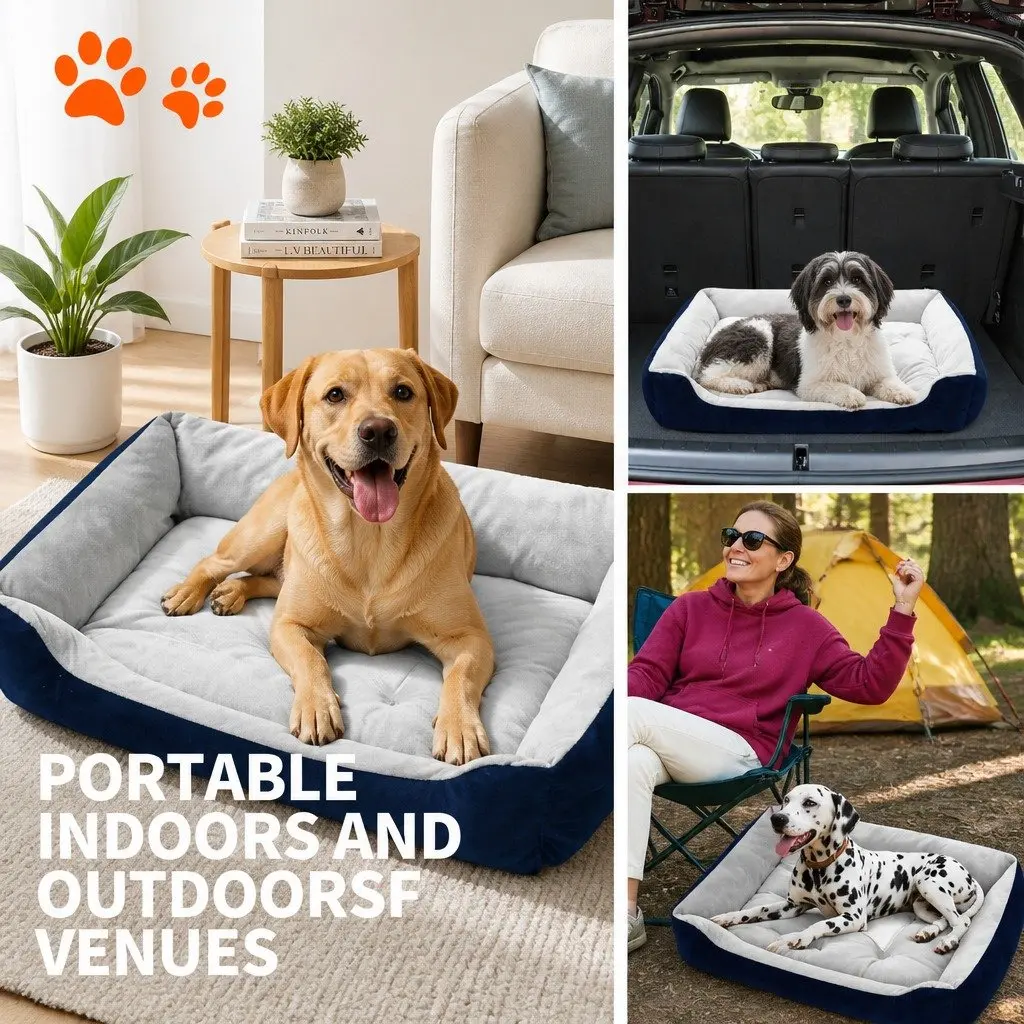 Pet Bed Warm Breathable Cotton Square Large Blue