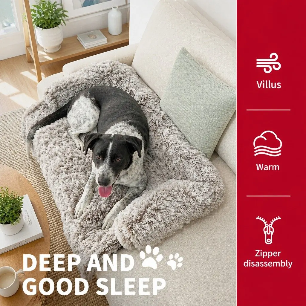 Dog Couch Protector Calming Cushion Plush Large Gradient Brown