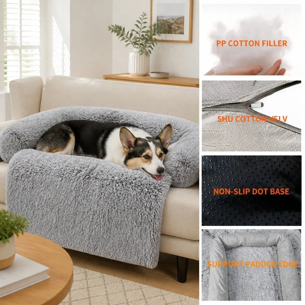 Dog Couch Protector Calming Cushion Plush Large Gradient Brown