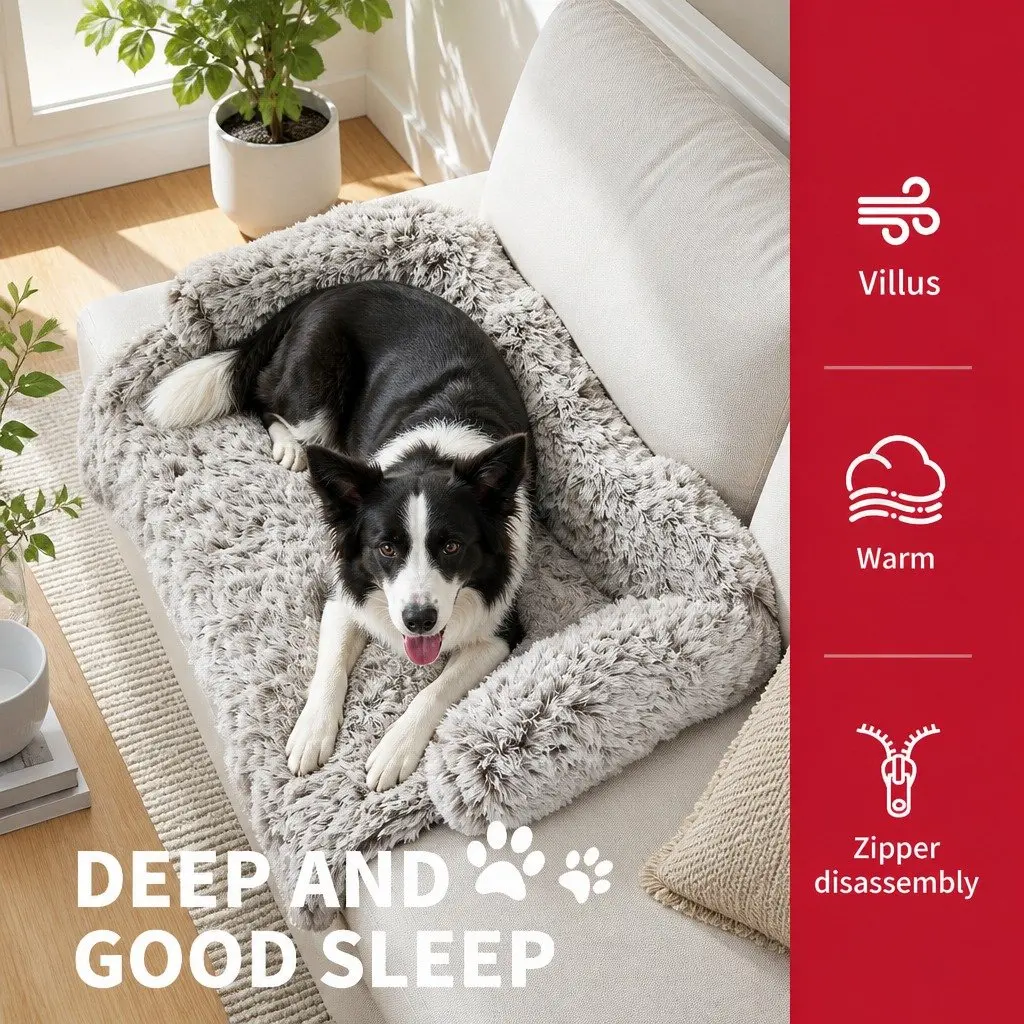 Pet Sofa Bed Calming Cushion Plush Small Gradient Brown