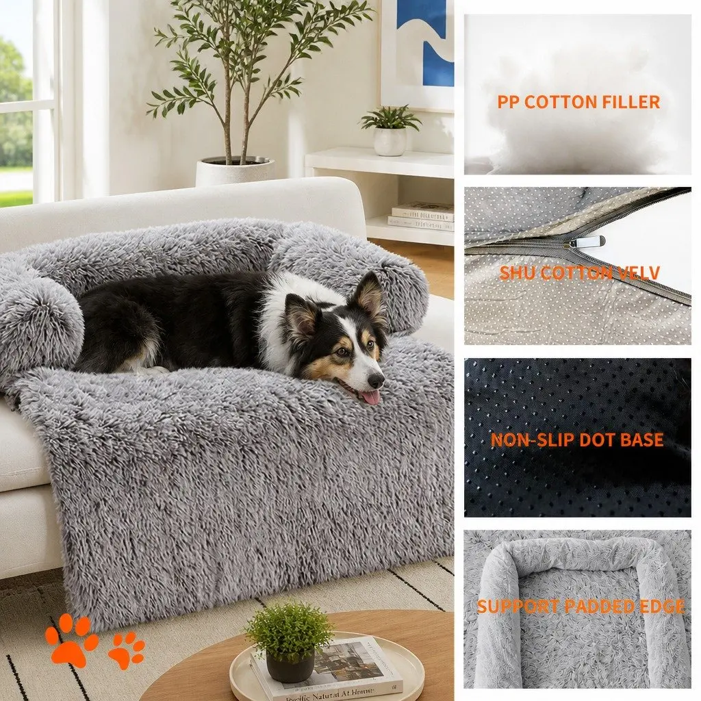 Pet Sofa Bed Calming Cushion Plush Small Gradient Brown