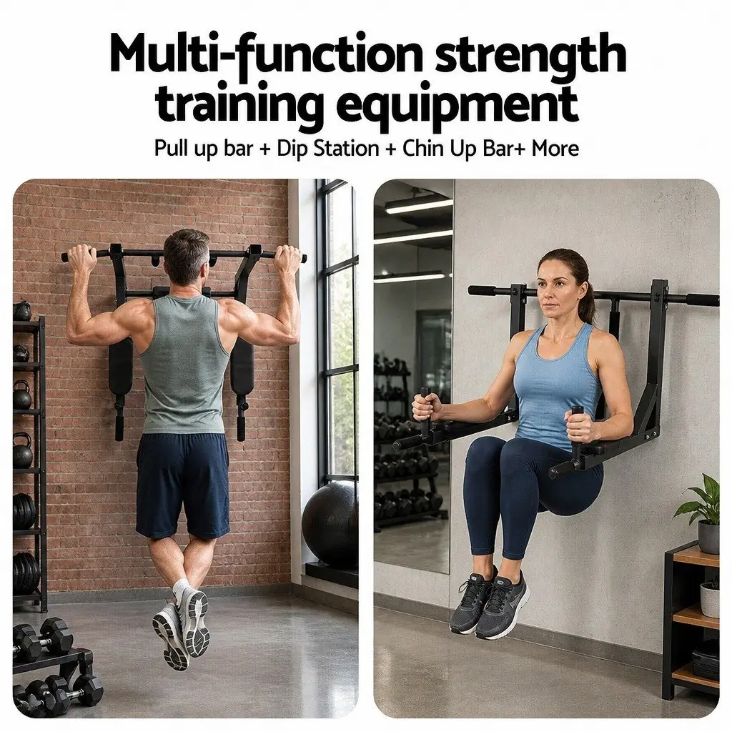 Pull Up Bar Dip Station Multi Gym Home Power Station 150kg Black Red