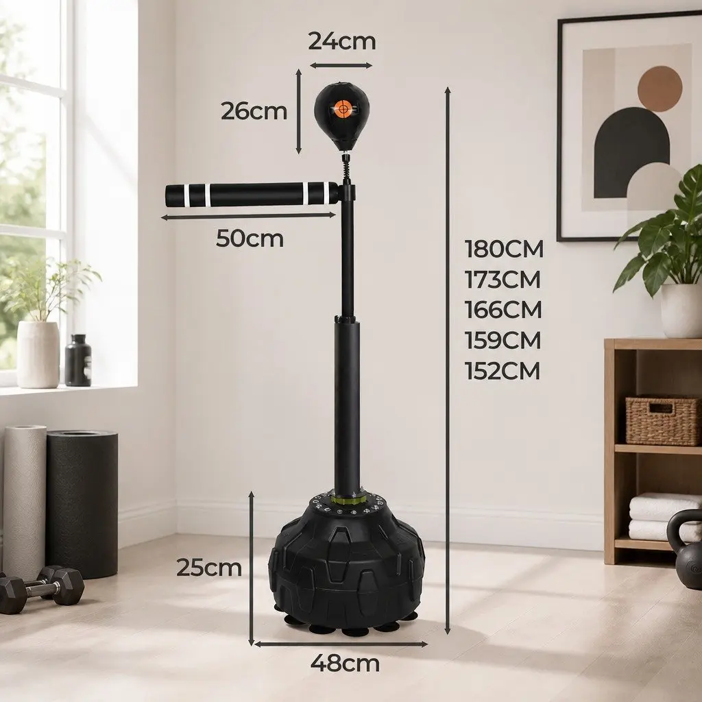 Boxing Reflex Bag Freestanding Spinning Arm Speed Ball Adjustable Height Black