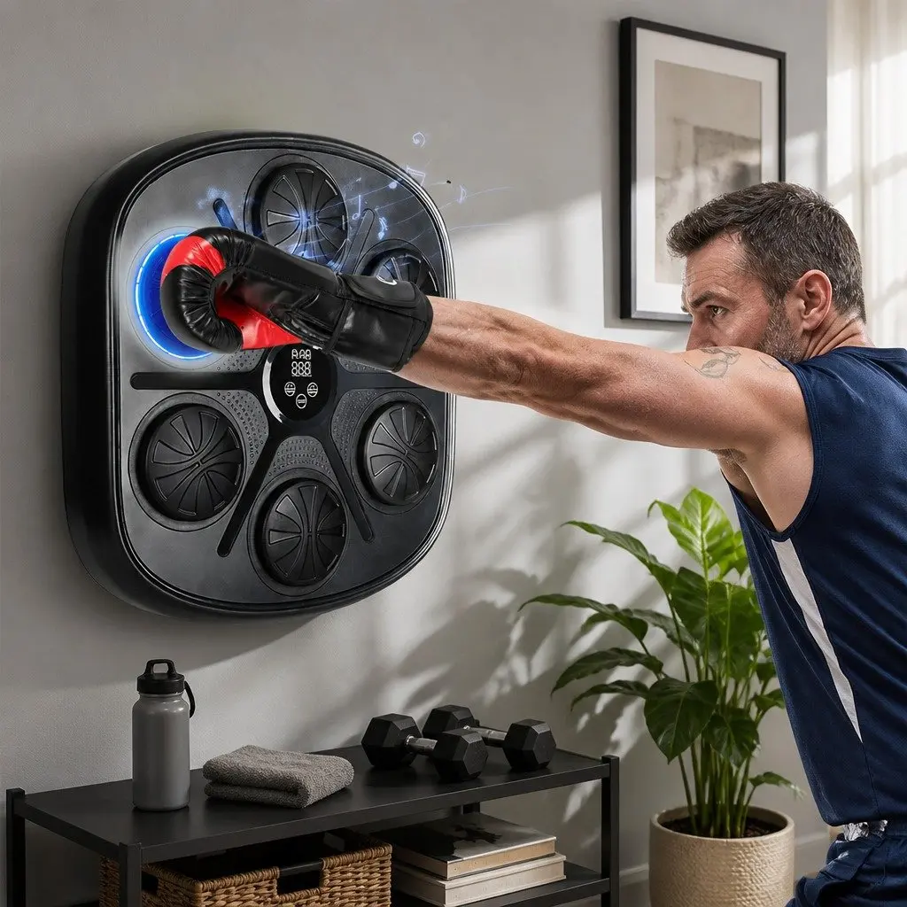 Music Boxing Machine Wall Mount Punch Pad 8OZ Gloves 9 Speed Modes Black