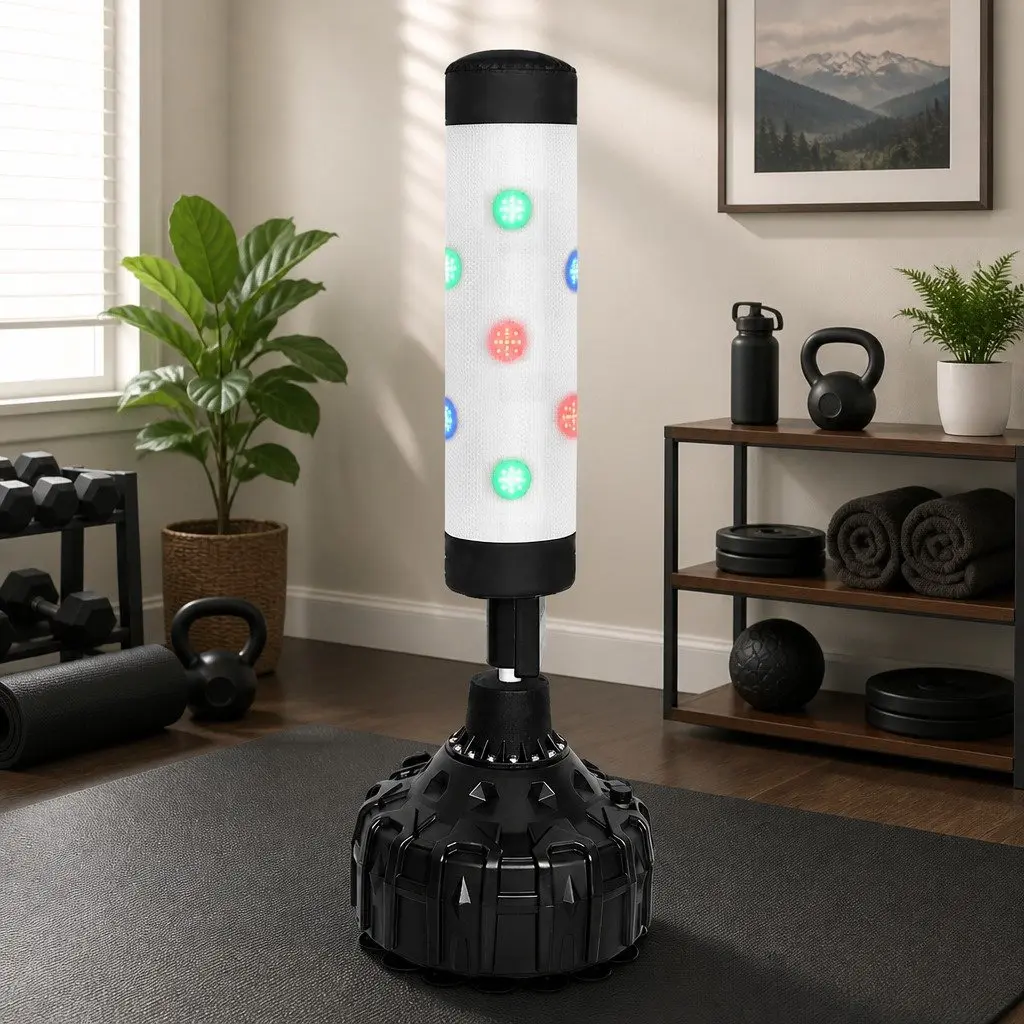 Punching Bag Stand Interactive Training Modes LED Lights Black 80cm x 26cm