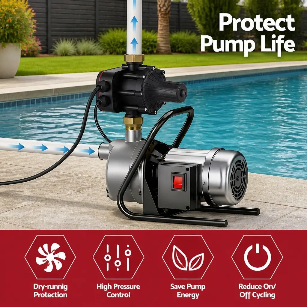 Digital Water Pump Controller Automatic Pressure Switch 16A 1.5kW Black