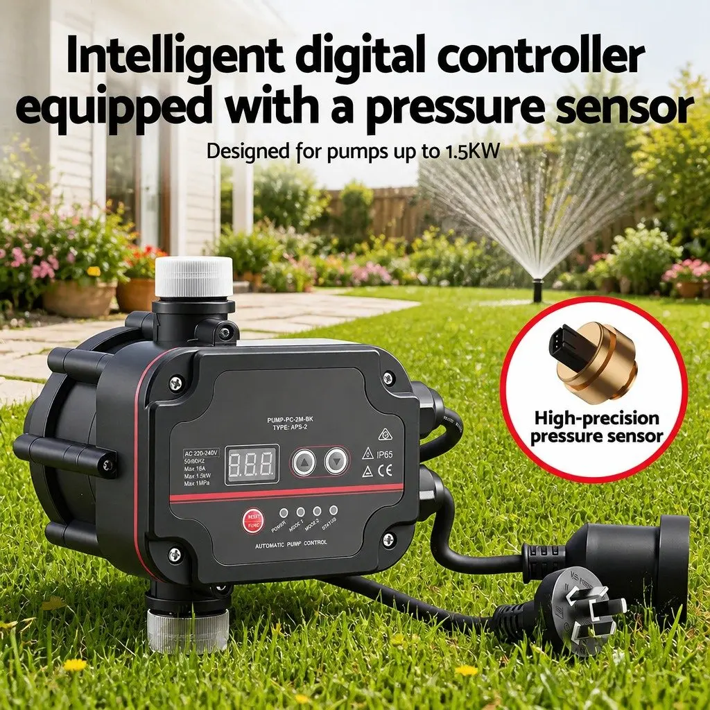 Digital Water Pump Controller Automatic Pressure Switch 16A 1.5kW Black