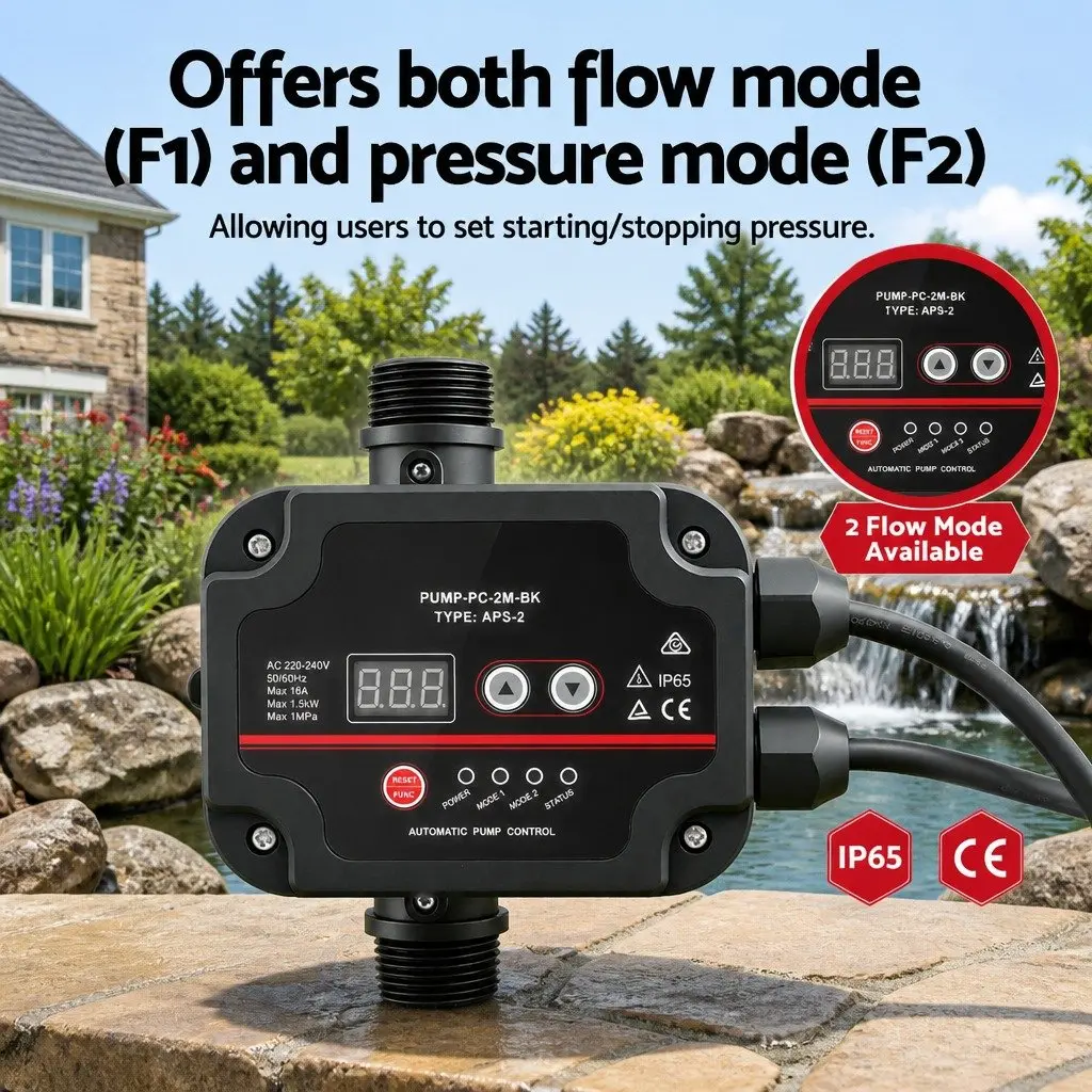 Digital Water Pump Controller Automatic Pressure Switch 16A 1.5kW Black