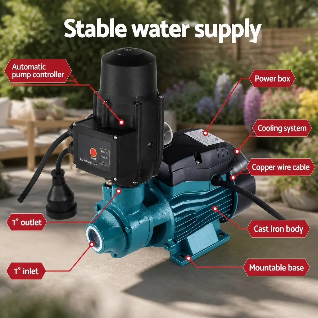 Peripheral Water Pump Automatic Controller 35L/min Rust-Resistant Black