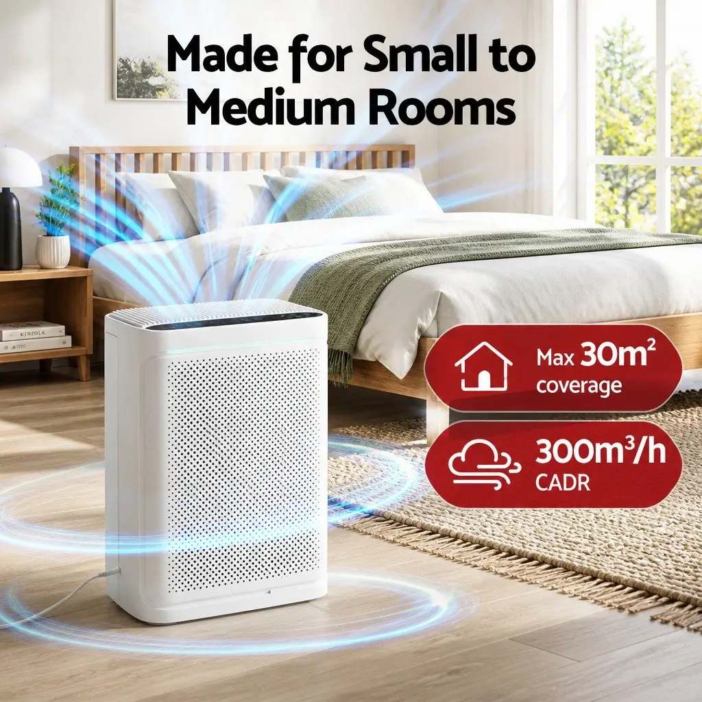 Air Purifier HEPA Filter PM2.5 Digital Display Auto and Sleep Mode White 200m³/h