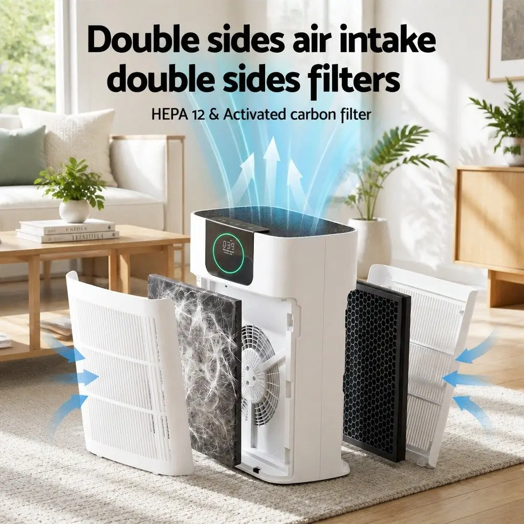 Air Purifier Filter Replacement H12 HEPA 2 Pack Dual Intake Black