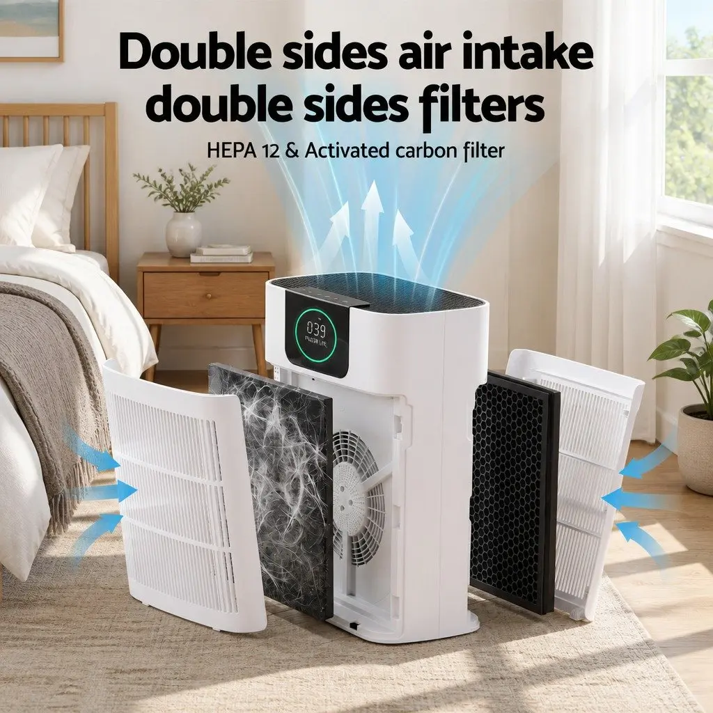 Air Purifier H12 HEPA Filter Double Sided Intake PM2.5 Display White