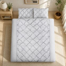 Quilt Cover Set Super King Grey Diamond Pintuck 3 Piece Bedding Duvet Pillows