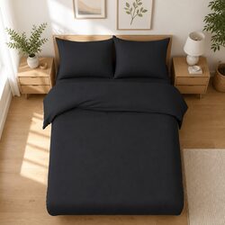 King Quilt Cover Set 3-Piece Duvet Bedding with Pillowcases Black