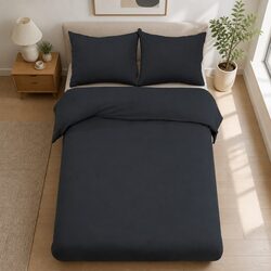 Queen Quilt Cover Set 3 Piece Bedding Duvet Pillowcase Bedroom Home Decor Black