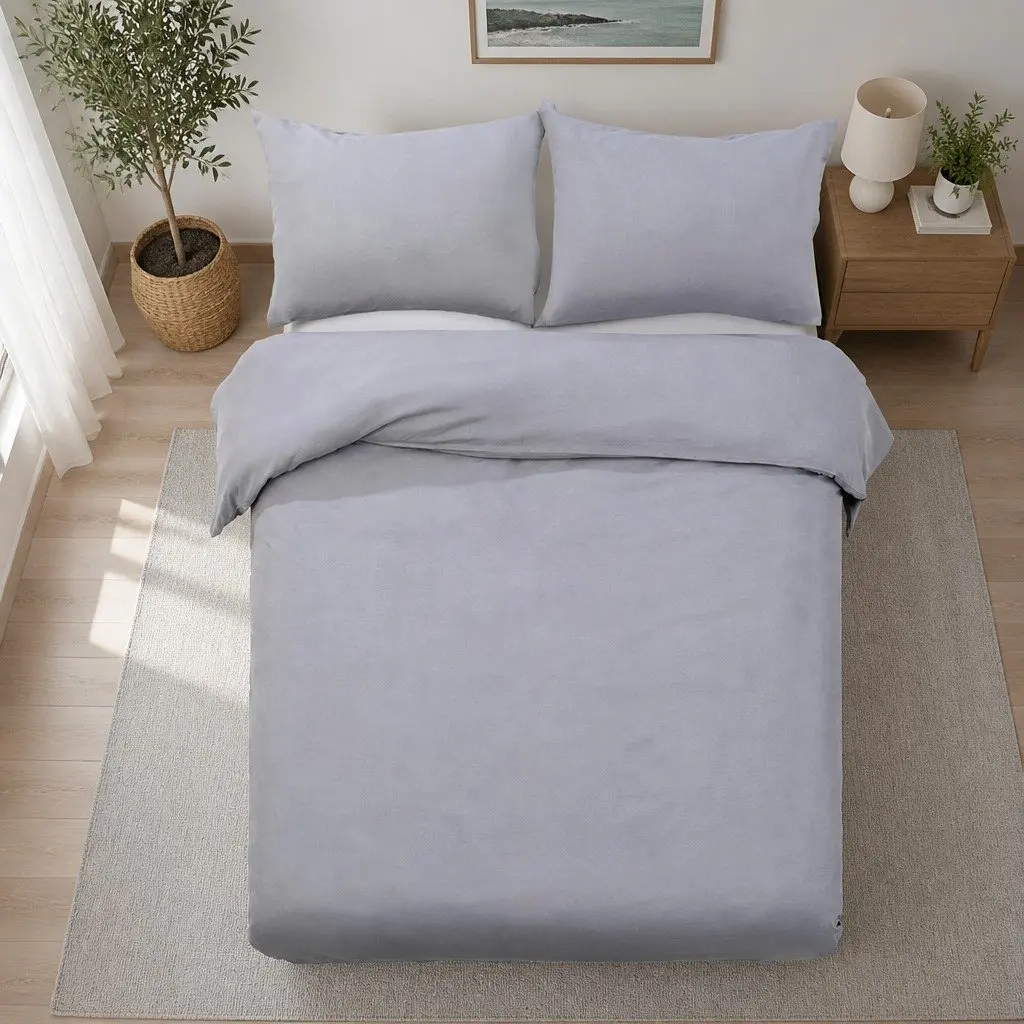 King Quilt Cover Set 3-Piece Bedding Pinch Pleated Grey Bedroom Duvet Pillows