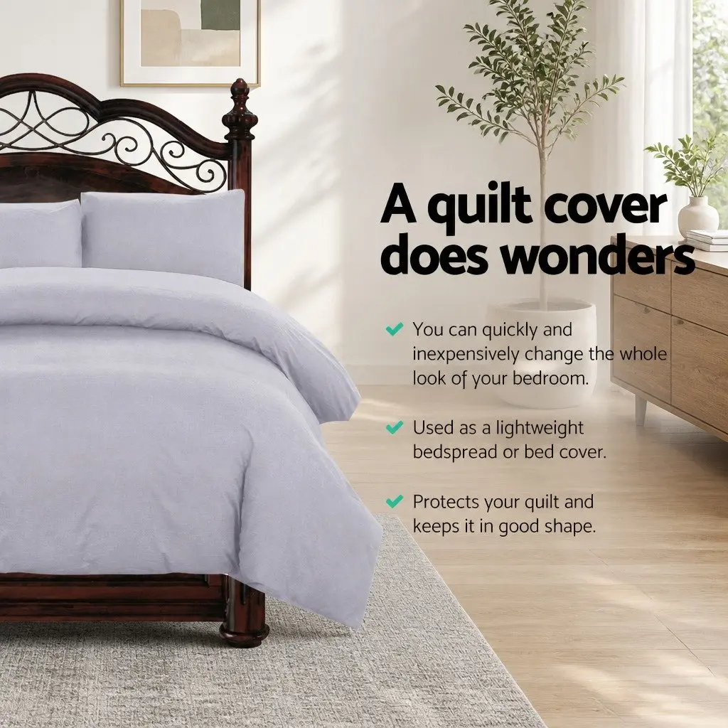 King Quilt Cover Set Pinch Pleated 3 Piece Grey Microfibre Bedding