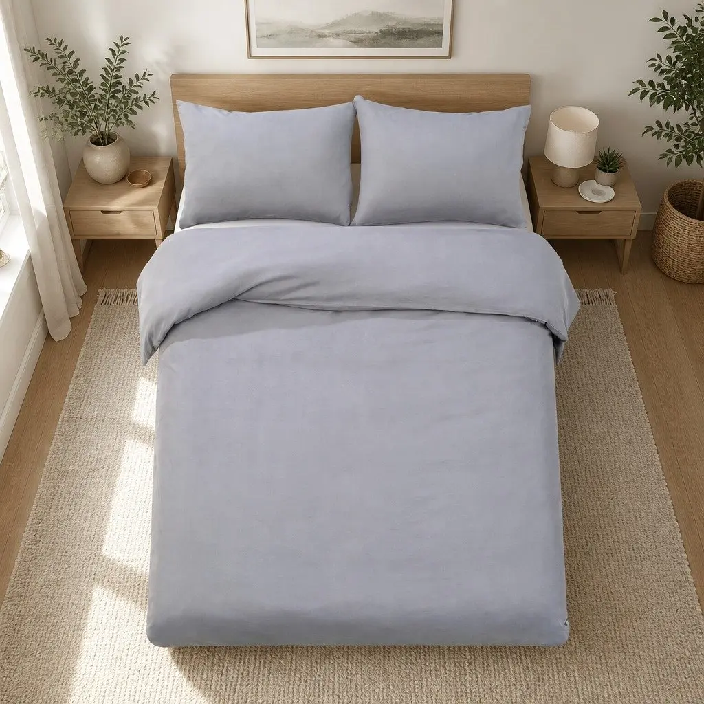Super King Quilt Cover Set Grey 3-Piece Microfibre Duvet Bedding with