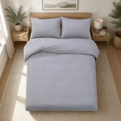 Super King Quilt Cover Set Grey 3-Piece Microfibre Duvet Bedding with