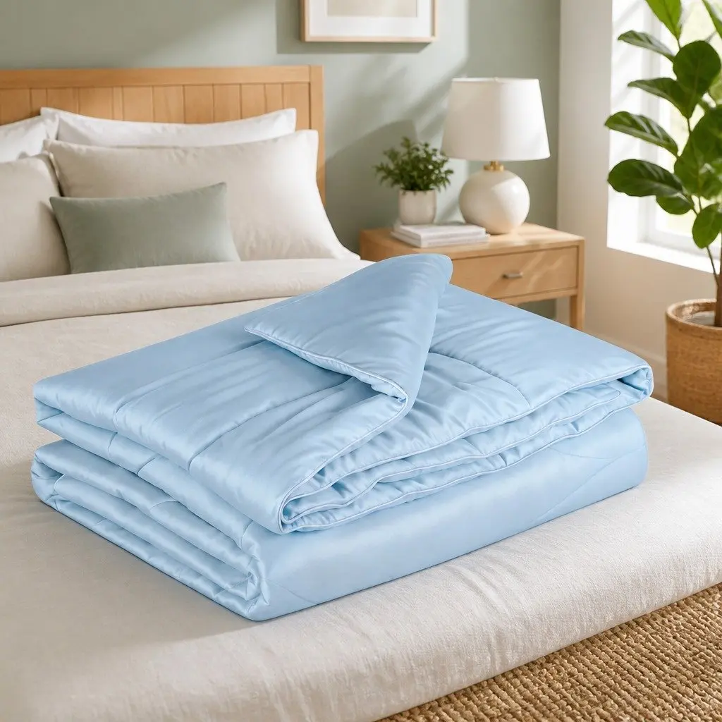 Tencel Quilt 200GSM Summer Comforter King Size Lightweight Soft Blanket Blue